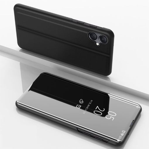 Samsung Galaxy A06 4G Mirror Flip Leather Case with Holder - Black - 1