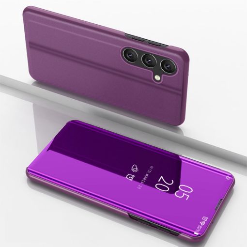 Samsung Galaxy S25+ 5G Purple Mirror Flip Leather Case with Holder - 1