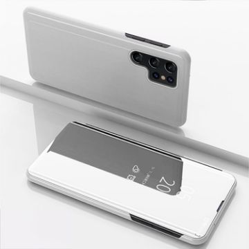 Samsung Galaxy S25 Ultra 5G Silver Mirror Flip Leather Case with Holder - 1