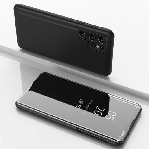 Samsung Galaxy S25 Ultra 5G Black Mirror Flip Leather Case with Holder - 1