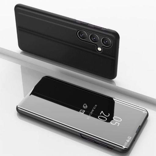 Samsung Galaxy A26 Black Mirror Flip Leather Case with Holder - 1
