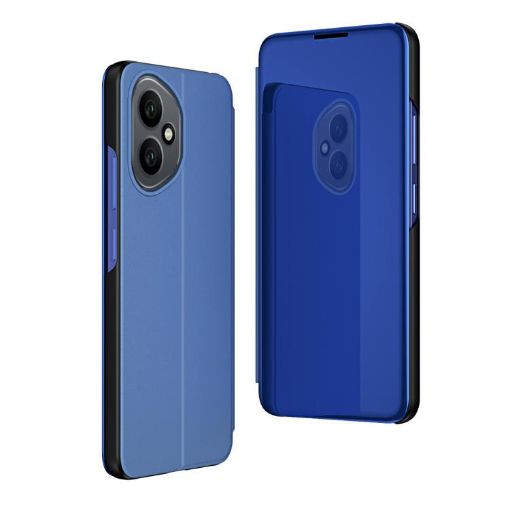 For Honor 400 Global Blue Leather Phone Case with Mirror & Holder - 1