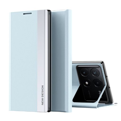 Xiaomi Poco F6 Pro Blue Leather Phone Case with Electroplated Sides - 1