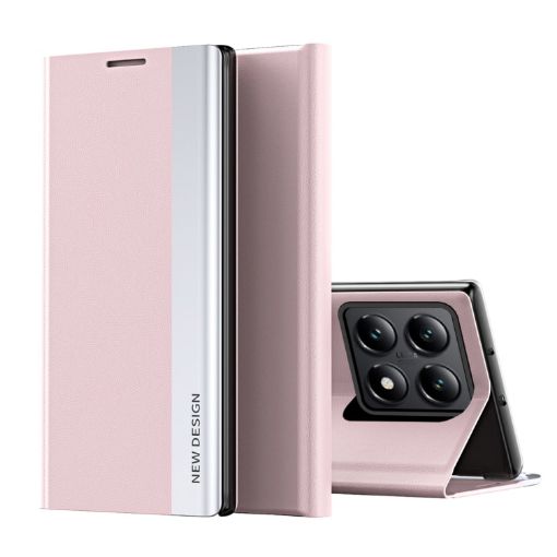 Xiaomi 14T Pro Pink Leather Phone Case with Electroplated Adsorption - 1