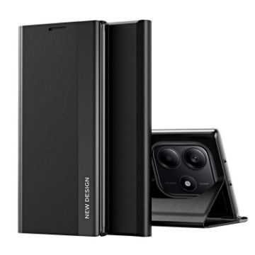 Xiaomi Redmi Note 14 5G Black Leather Phone Case with Side Electroplating - 1