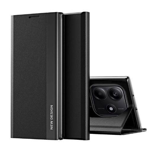 Xiaomi Redmi Note 14 5G Black Leather Phone Case with Side Electroplating - 1