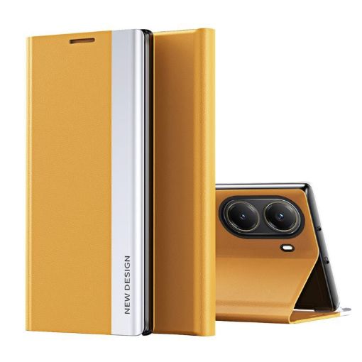 Xiaomi Poco X7 Pro Yellow Leather Phone Case with Electroplated Sides - 1