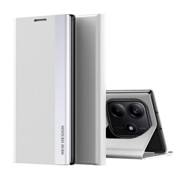 Redmi Note 14 4G Silver Leather Phone Case with Electroplated Adsorption - 1