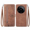 Xiaomi 14 Ultra Brown Embossed Flower Zipper Leather Phone Case - 1