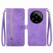 Xiaomi 14 Ultra Purple Embossed Flower Zipper Leather Phone Case - 1