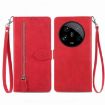 Xiaomi 14 Ultra Red Embossed Flower Zipper Leather Phone Case - 1