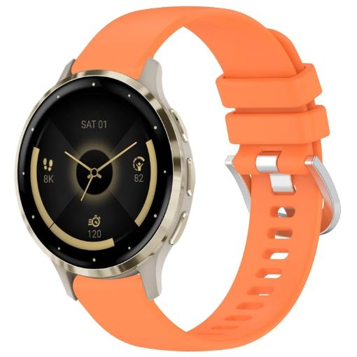 Garmin Venu 3S Orange Silicone Watch Band with Silver Buckle - 1