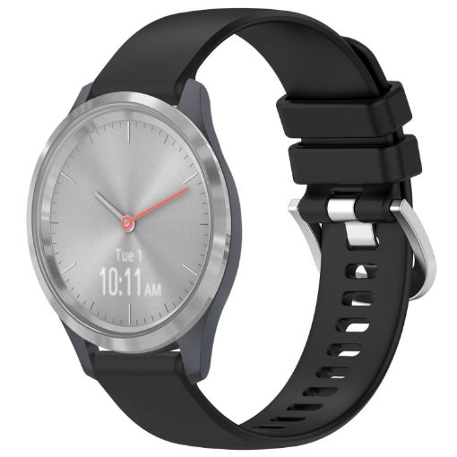 Garmin Vivomove 3S Black Silicone Watch Band with Silver Buckle - 1