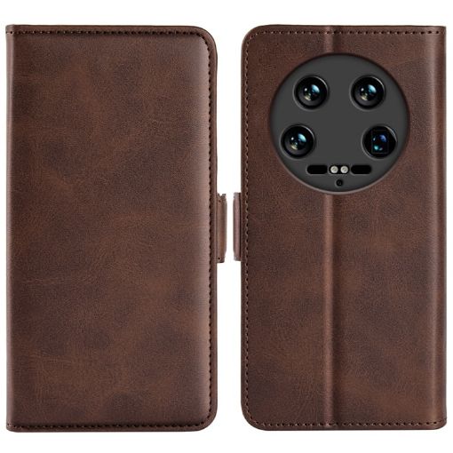 Xiaomi 14 Ultra Brown Leather Flip Case with Dual-Side Magnetic Buckle - 1