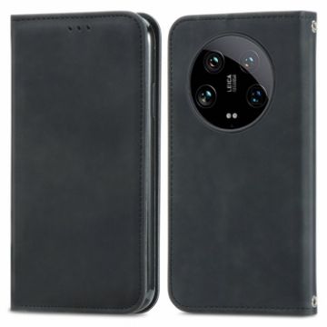 Xiaomi 14 Ultra Black Retro Leather Magnetic Flip Phone Case - 1