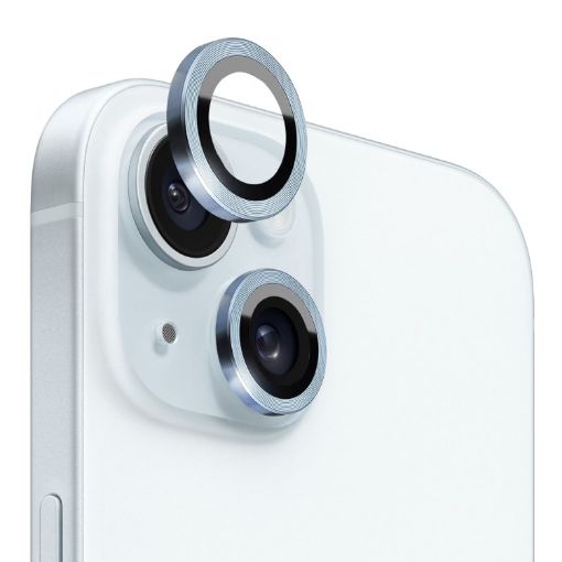iPhone 15/15 Plus Camera Lens Protector Tempered Glass Metal Ring Blue - 1