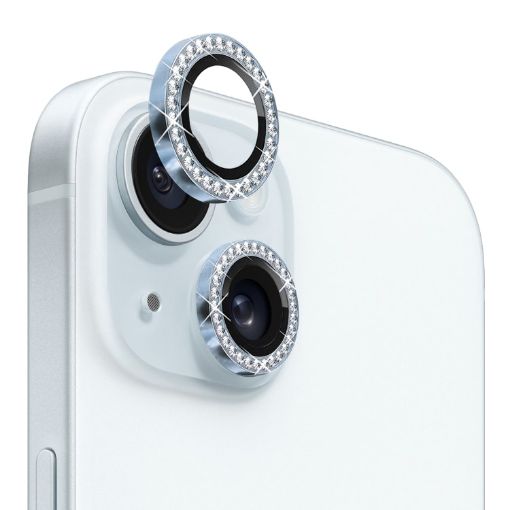 iPhone 15/15 Plus Camera Lens Protector Tempered Glass Rhinestone Blue - 1