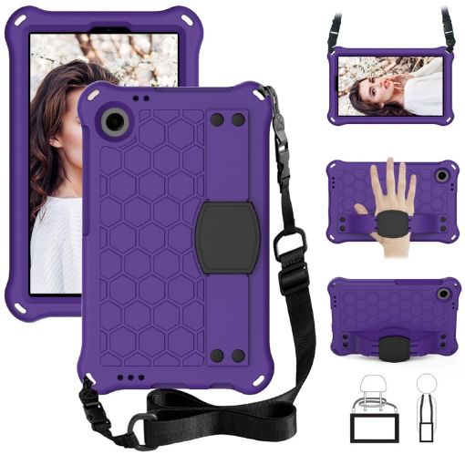Alcatel Joy Tab2/3T 8.0 Honeycomb EVA Hybrid Tablet Case Strap Purple - 1