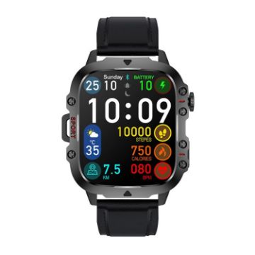 QX11 Smart Watch 1.96" Color Screen, Leather Strap, Bluetooth Call, Black - 1