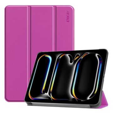 iPad Pro 13 2024 ENKAY Tri-fold Purple Leather Tablet Case - 1