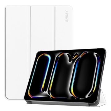 iPad Pro 13 2024 ENKAY Tri-fold White Leather Tablet Case - 1