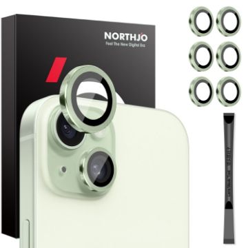 iPhone 15/14 Plus Camera Lens Protector 6pcs Set - Green Metal Ring - 1