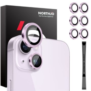 iPhone 15/14 Plus Camera Lens Protector 6pcs Metal Ring Film Purple - 1