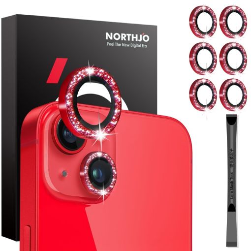 iPhone 15/14 Plus Camera Lens Protector Set - 6pcs Glitter Red Rings - 1