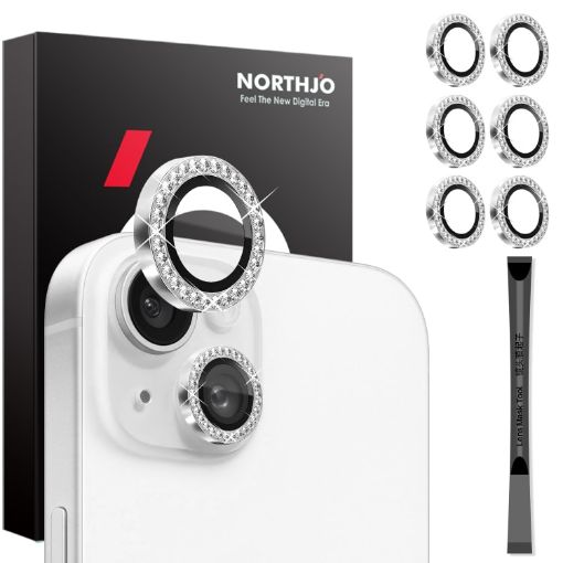 iPhone 15/14 Plus Camera Lens Protector Set - 6Pcs Silver Diamond Ring - 1
