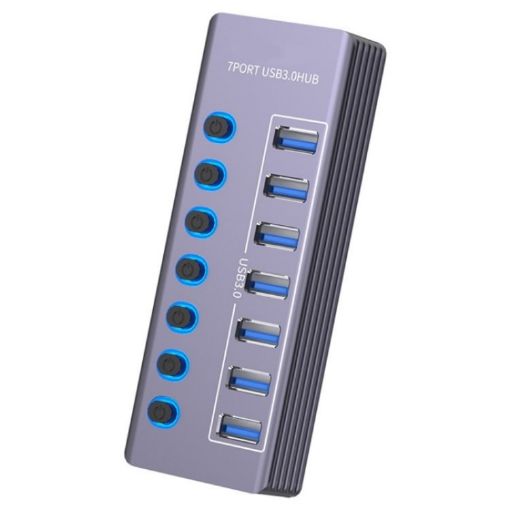 U307 Aluminum Alloy 7-Port USB 3.0 Hub, 5Gbps Speed, Independent Switch - 1
