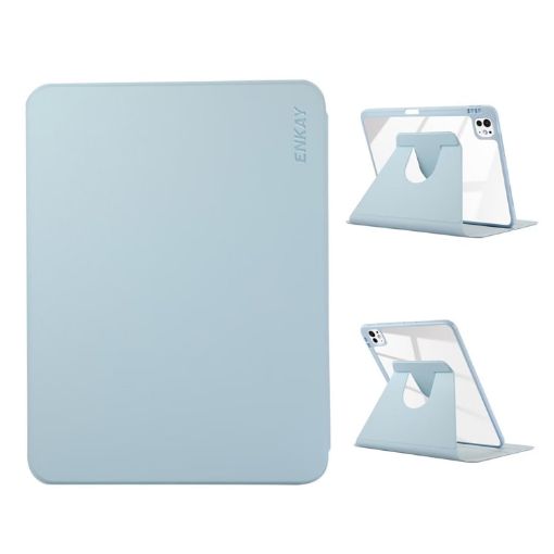 iPad Pro 13 2024 ENKAY 360 Rotation Leather Case with Pen Slot - Blue - 1
