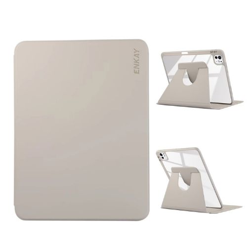 iPad Pro 13 2024 ENKAY 360 Rotation Leather Case with Pen Slot Grey - 1