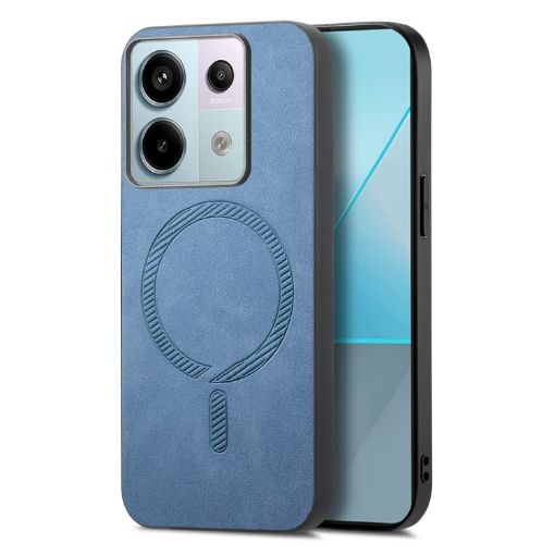 Xiaomi Redmi Note 12 Turbo Blue Retro Magsafe PU Back Cover Case - 1