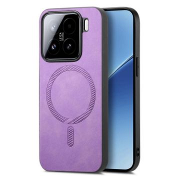 Xiaomi 15 Retro Magsafe PU Back Cover Phone Case - Solid Purple - 1
