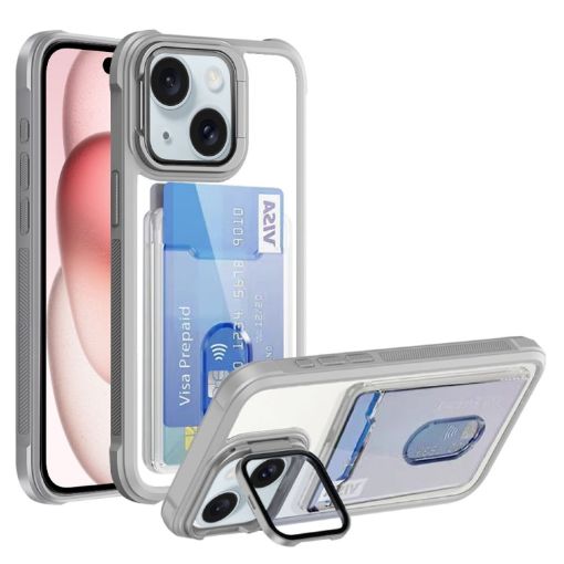iPhone 15 Card Holder Case - White Acrylic Hybrid TPU Cover - 1