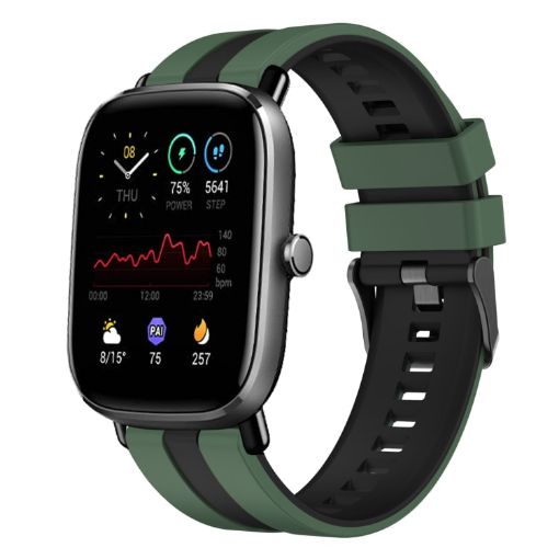 Amazfit GTS 4 Mini 20mm Two-Color Silicone Watch Band Olive/Black - 1