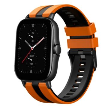 Amazfit GTS 2E 20mm Two-Color Silicone Watch Band Orange Black - 1