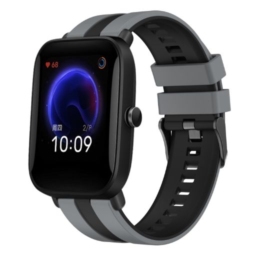 Amazfit Pop 20mm Two-Color Sports Silicone Watch Band Grey Black - 1