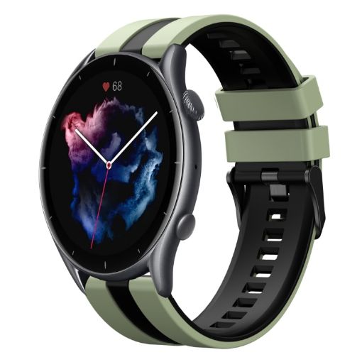 Amazfit 3 22mm Two-Color Silicone Watch Band Light Green Black - 1