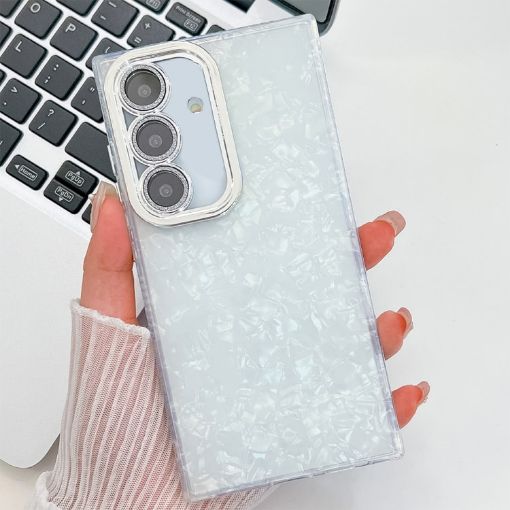 Samsung Galaxy S24 5G Glitter TPU Case with Lens Film - White Shell Pattern - 1