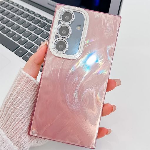 Samsung Galaxy A35 5G Glitter TPU Case with Lens Film - Pink Feather Yarn - 1