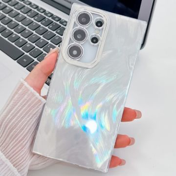 Samsung Galaxy S24 Ultra 5G Glitter TPU Case with Lens Film - White Feather - 1