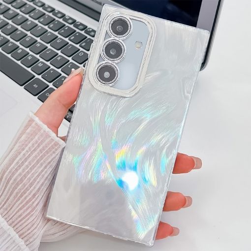 Samsung Galaxy S25 5G Glitter TPU Case with Lens Film - White Feather Yarn - 1
