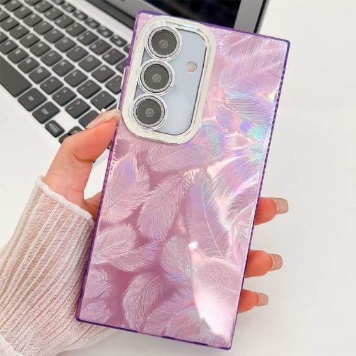 Samsung Galaxy A16 5G Glitter TPU Case with Lens Film - Purple Feathers - 1