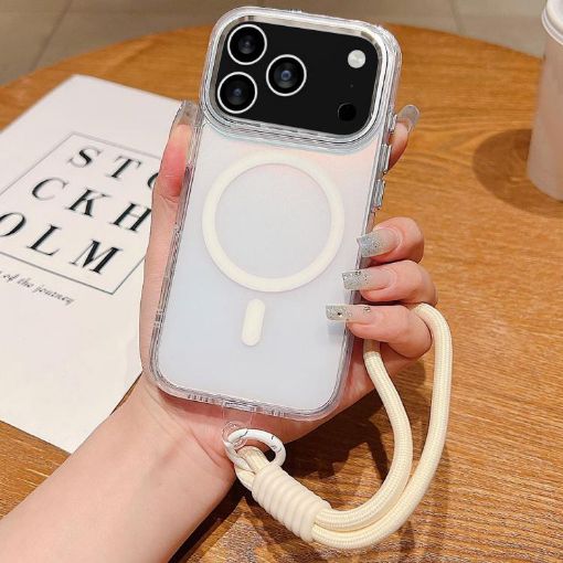 iPhone 17 Pro Max White Magsafe Case with Wrist Strap - Bright Shadow - 1