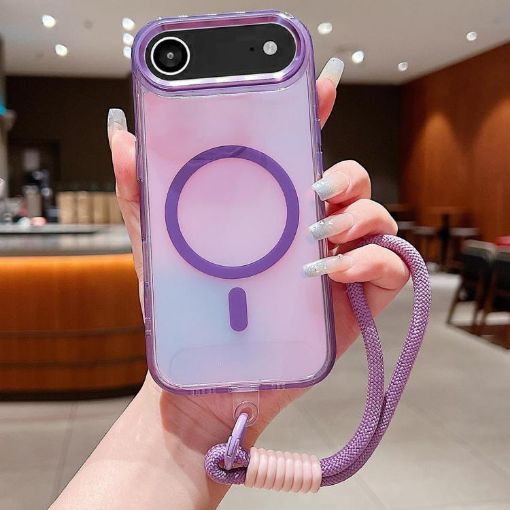 iPhone 17 Air Bright Shadow Magsafe Case with Wrist Strap - Purple - 1