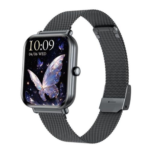 KM66 Smart Watch, 1.75" Color Screen, Milan Steel Strap, Bluetooth Call, Black - 1