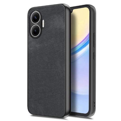 Redmi Turbo 4 Pro Vintage Leather PC Back Cover Case - Black - 1