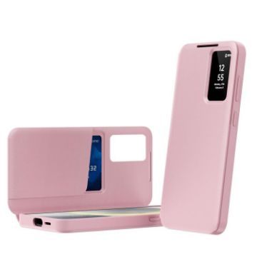 Samsung Galaxy S22 Ultra 5G Pink Leather Case with Card Slot & Window - 1