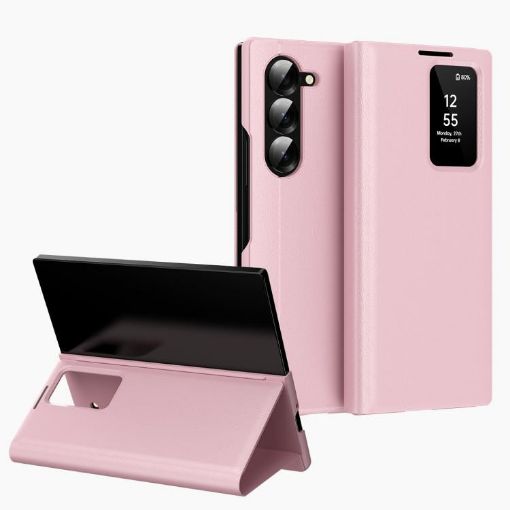 Samsung Galaxy Z Fold5 5G Leather Case with Card Slot - Pink - 1